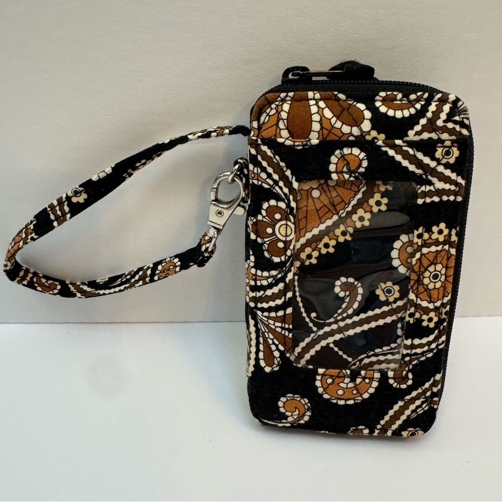 Vera Bradley Wristlet Wallet Caffe Latte Brown Black Paisley Zip Around
